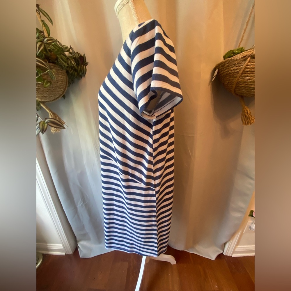 ❌SOLD❌ RUBY RD CASUAL BLUE AND WHITE STRIPED DRESS SMALL - Picture 3 of 5